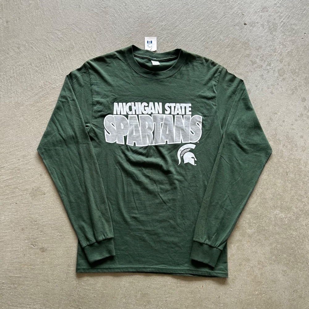 Vintage Michigan State Spartans Long Sleeve Shirt Size Small Green College NWT‎